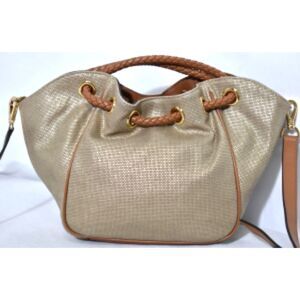 Michael Kors Montauk Gold Metallic Canvas 21-25" Crossbody Tote Bag